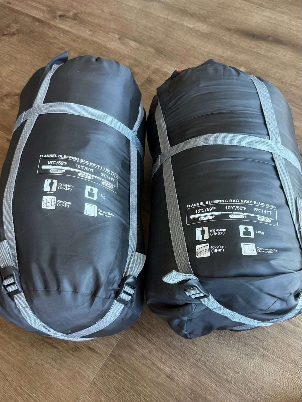 Set of 2 :Redcamp Navy Blue Sleeping Bag with Plaid Lining for camp